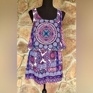 Charlotte Russe Boho Mandala Sm Romper dress Bright Colors Pink Blue Purple